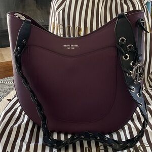 henri bendel Plum Crescent Shoulder Bag with Braided Black Strap